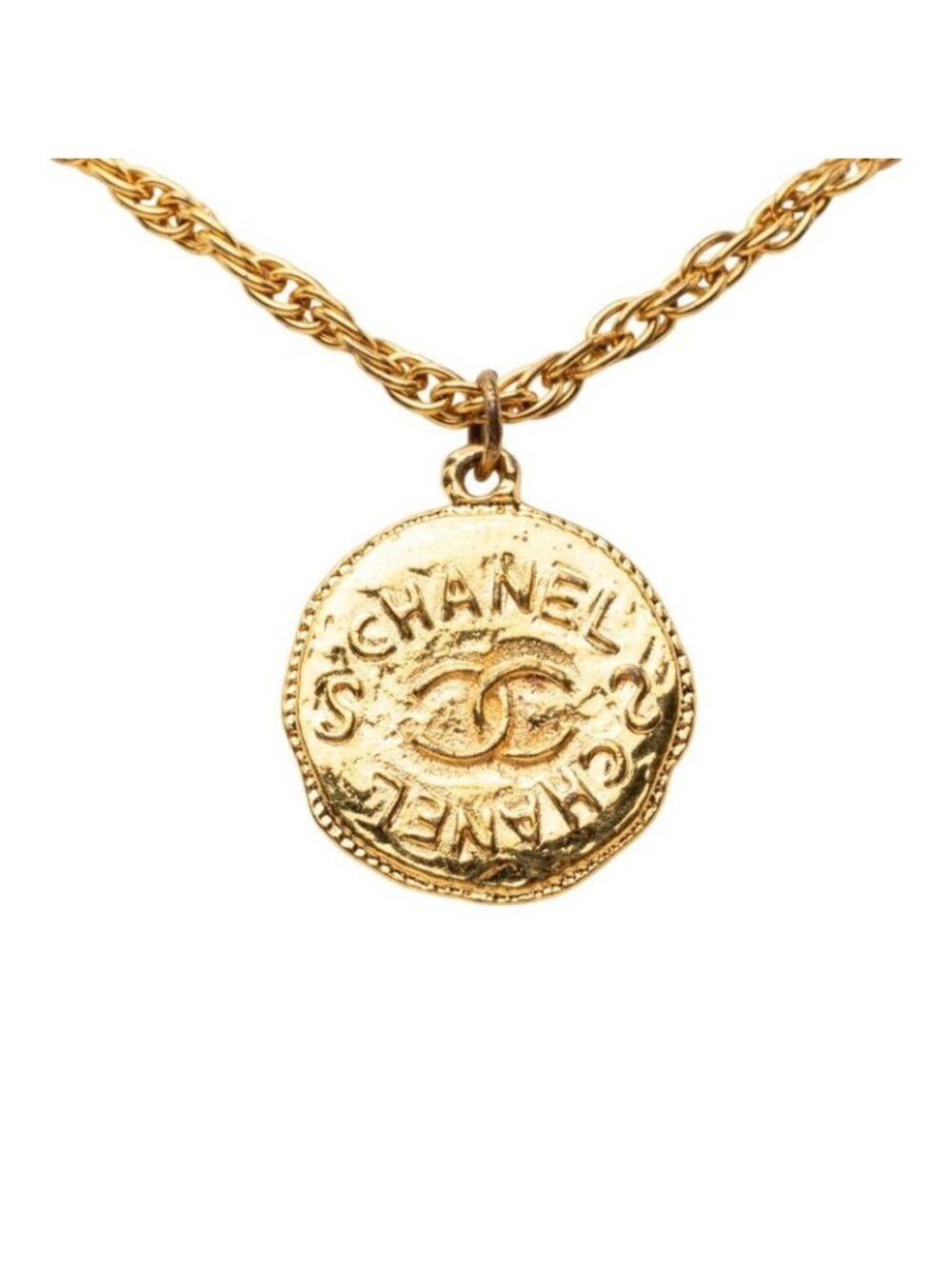 Chanel CC Logo Coin Motif Vintage Chain Pendant 93P Gold Plated